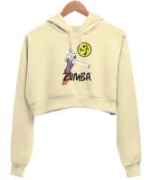 Zumba Dans Spor Love Krem Kadın Crop Hoodie Kapüşonlu Sweatshirt - Tisho