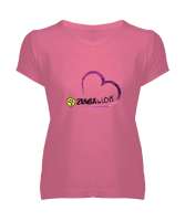 Zumba Love Spor Dans Pembe Kadın V Yaka Tişört - Tisho