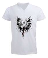 Zümrüdü Anka Kuşu Beyaz Erkek Kısa Kol V Yaka Tişört - Tisho