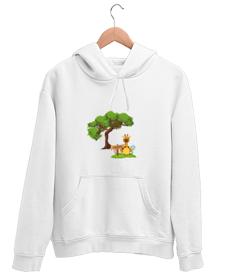 Tisho - zürafa Beyaz Unisex Kapşonlu Sweatshirt