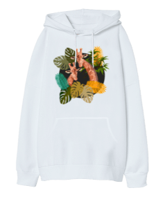 Zürafa desenli Oversize Unisex Kapüşonlu Sweatshirt - Tisho