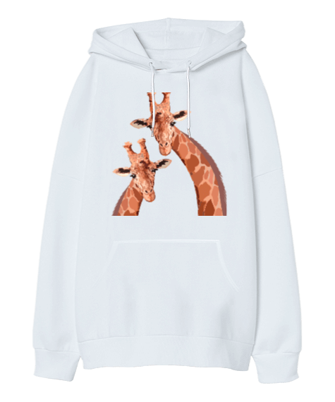 Tisho - Zürafa desenli Oversize Unisex Kapüşonlu Sweatshirt