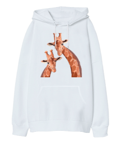 Zürafa desenli Oversize Unisex Kapüşonlu Sweatshirt - Tisho