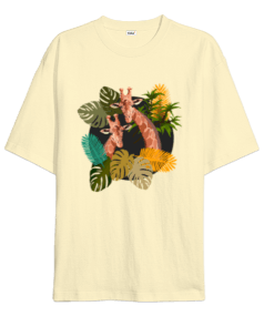 Zürafa desenli Oversize Unisex Tişört - Tisho