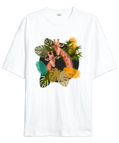 Zürafa desenli Oversize Unisex Tişört - Tisho