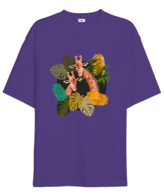 Zürafa desenli Oversize Unisex Tişört - Tisho