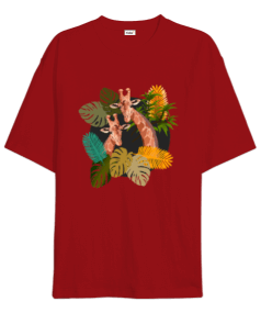 Zürafa desenli Oversize Unisex Tişört - Tisho