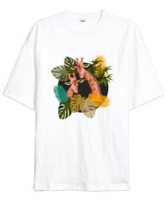 Zürafa desenli Oversize Unisex Tişört - Tisho