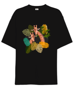 Zürafa desenli Oversize Unisex Tişört - Tisho