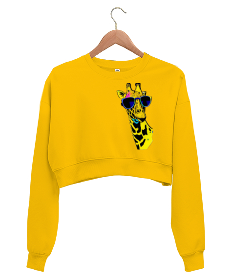 Tisho - Zürafa Sarı Kadın Crop Sweatshirt
