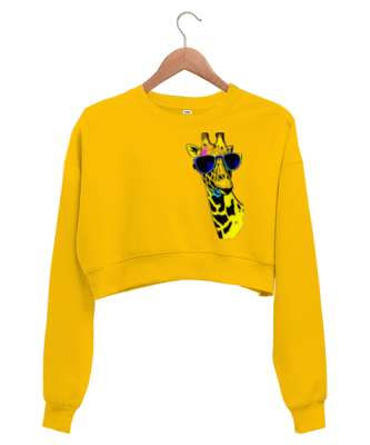 Zürafa Sarı Kadın Crop Sweatshirt - Tisho