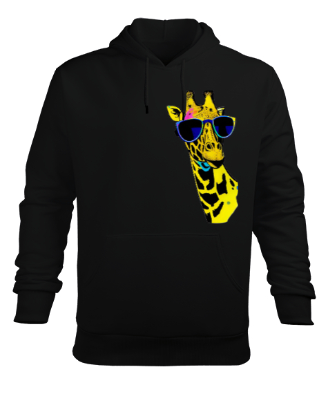 Zürafa Siyah Erkek Kapüşonlu Hoodie Sweatshirt - Tisho