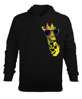 Zürafa Siyah Erkek Kapüşonlu Hoodie Sweatshirt - Tisho