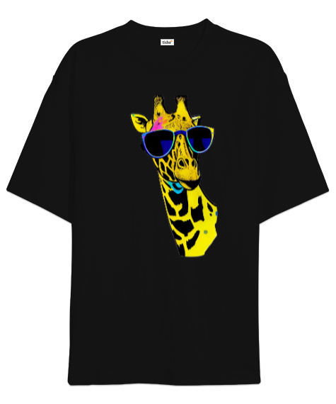 Tisho - Zürafa Siyah Oversize Unisex Tişört