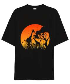 Zürafa ve Afrika Oversize Unisex Tişört - Tisho